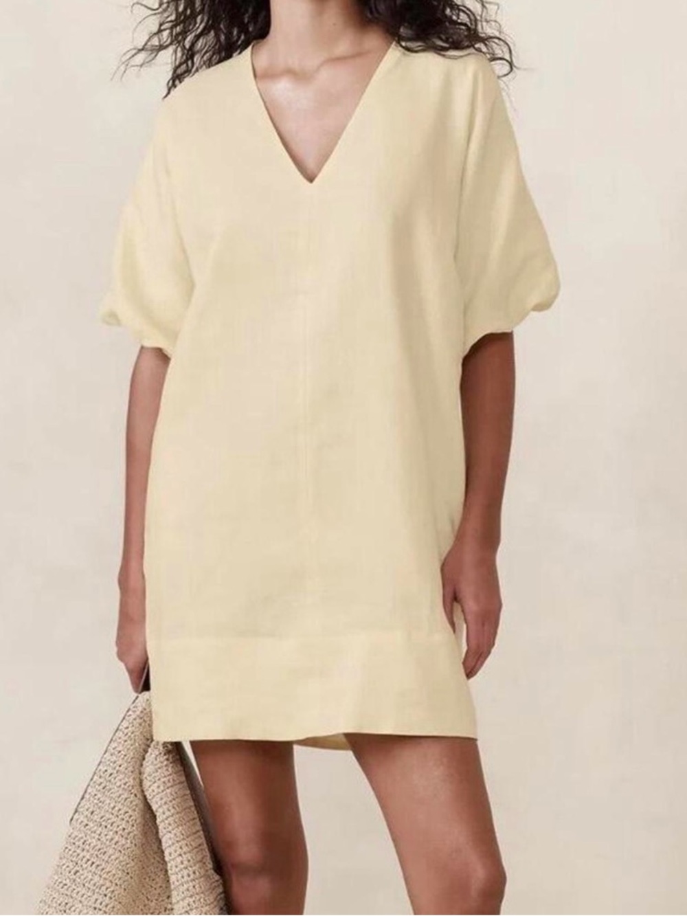 Banana Republic Livia Pale Yellow V-Neck Linen Dress size XS